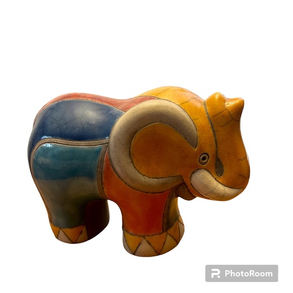 Raku African elephant vintage pottery - Picture 1 of 7